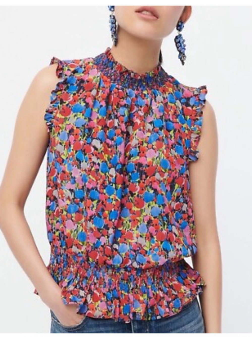 J Crew Sleeveless Mockneck Top in Watercolor Floral Print | Sz 8